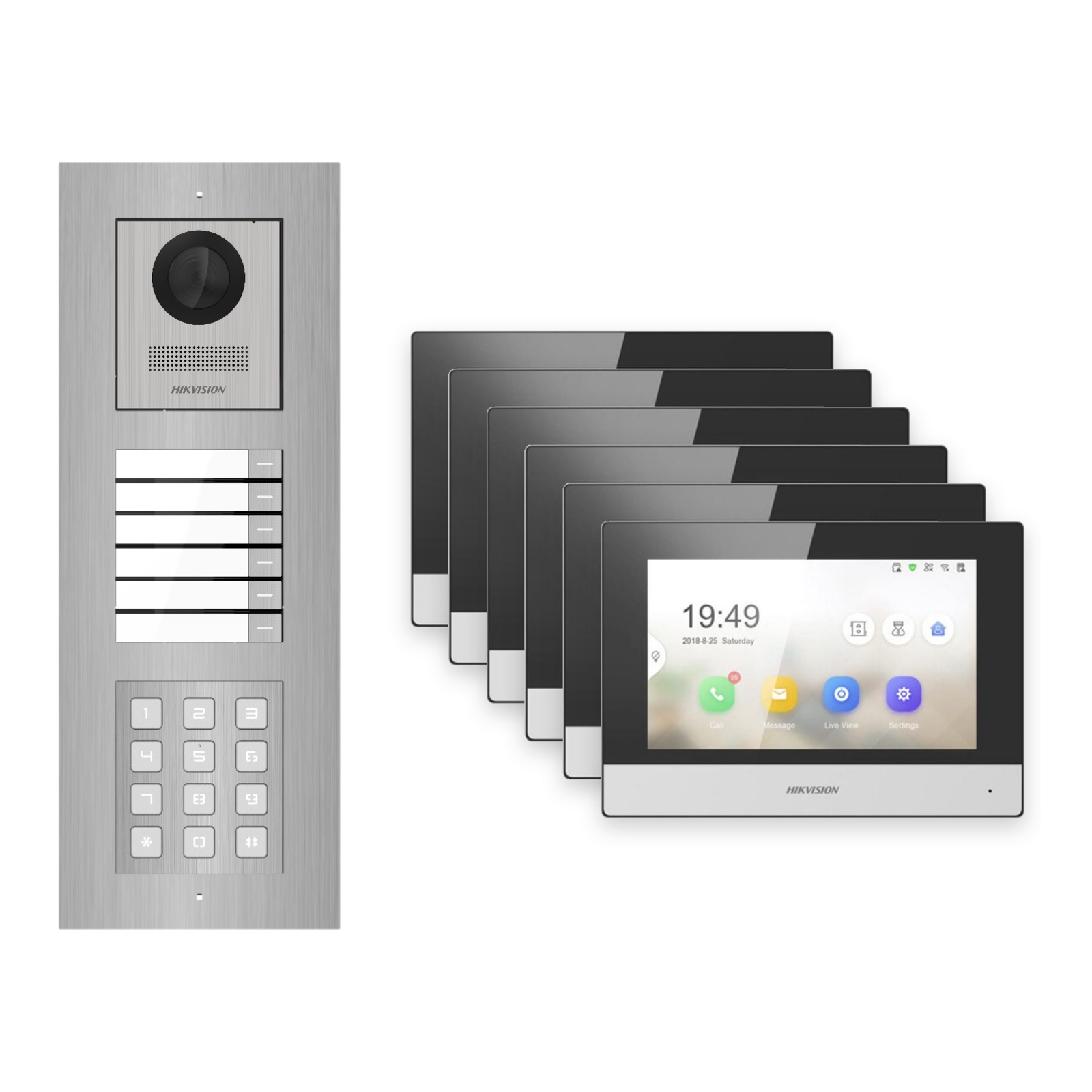 Hikvision 2-Draht-IP Video-Türsprechanlage 6-Familienhaus – Komplett-Set mit Zahlencode, Monitor schwarz, Unterputz Hikvision 2-Draht-IP Video-Türsprechanlage 6-Familienhaus – Komplett-Set mit Zahlencode, Monitor schwarz, Unterputz – Türstation und Innenstation