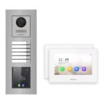 Hikvision 2-Draht-IP Video-Türsprechanlage 2-Familienhaus – Komplett-Set mit Touch-Display, Monitor weiss, Unterputz – Türstation und Innenstation