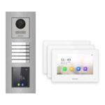 Hikvision 2-Draht-IP Video-Türsprechanlage 3-Familienhaus – Komplett-Set mit Touch-Display, Monitor weiss, Unterputz – Türstation und Innenstation
