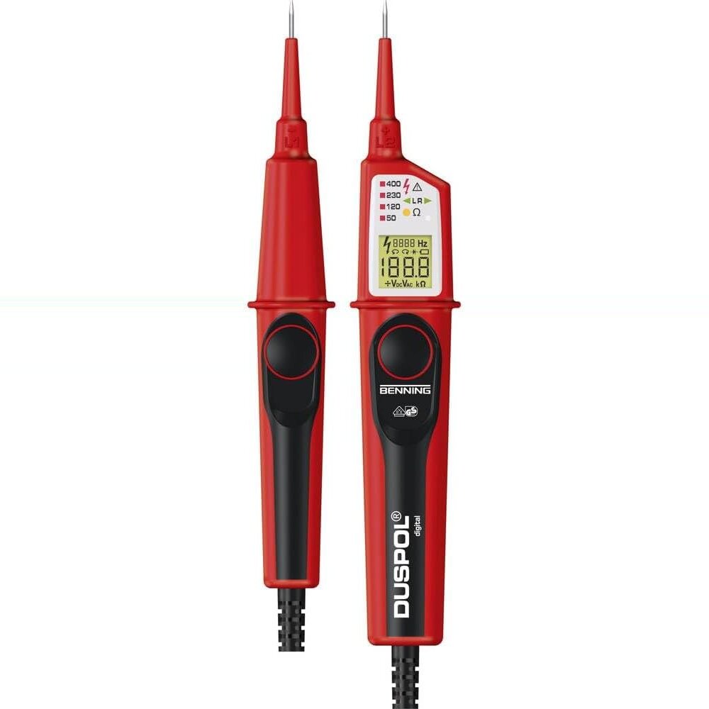 BENNING DUSPOL digital Spannungsprüfer 050263 BENNING DUSPOL digital, zweipoliger Spannungspruefer in Rot und Schwarz mit den Pruefspitzen L1 und L2