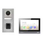 IP-PoE Video-Türsprechanlage Set · 2-Modul Aufputz Edelstahl · Fingerprint · 1× Monitor – Türstation, Innenstation und Smartphone-App