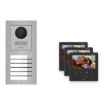 Hikvision PoE Video-Türsprechanlage 3-Familienhaus – Komplett-Set Edelstahl, DS-KH6110-WE1, Aufputz – Türstation und Innenstation
