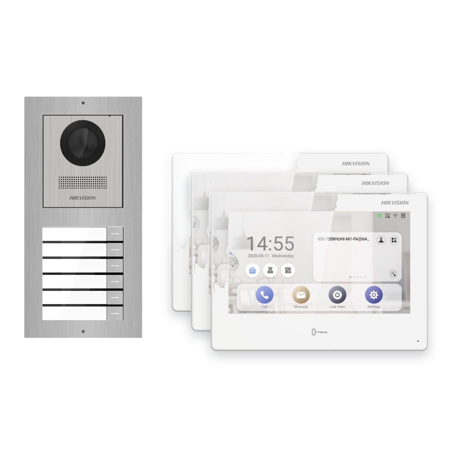 Hikvision PoE Video-Türsprechanlage 3-Familienhaus – Komplett-Set Edelstahl, DS-KH9310-WTE1(B), Aufputz Hikvision PoE Video-Türsprechanlage 3-Familienhaus – Komplett-Set Edelstahl, DS-KH9310-WTE1(B), Aufputz – Türstation und Innenstation