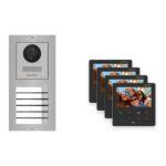 Hikvision PoE Video-Türsprechanlage 4-Familienhaus – Komplett-Set Edelstahl, DS-KH6110-WE1, Aufputz – Türstation und Innenstation