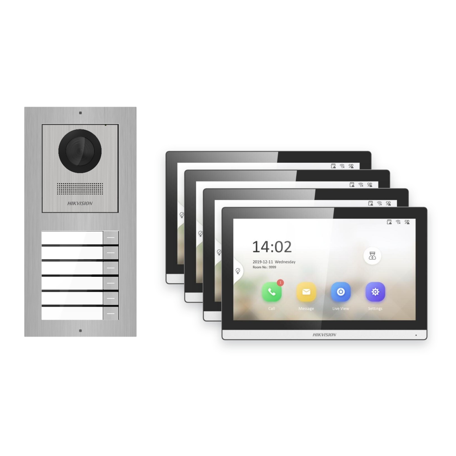 Hikvision PoE Video-Türsprechanlage 4-Familienhaus – Komplett-Set Edelstahl, DS-KH6350-WTE1, Aufputz Hikvision PoE Video-Türsprechanlage 4-Familienhaus – Komplett-Set Edelstahl, DS-KH6350-WTE1, Aufputz – Türstation und Innenstation