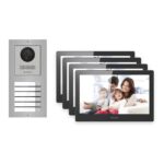 Hikvision PoE Video-Türsprechanlage 4-Familienhaus – Komplett-Set Edelstahl, DS-KH8520-WTE1, Aufputz – Türstation und Innenstation