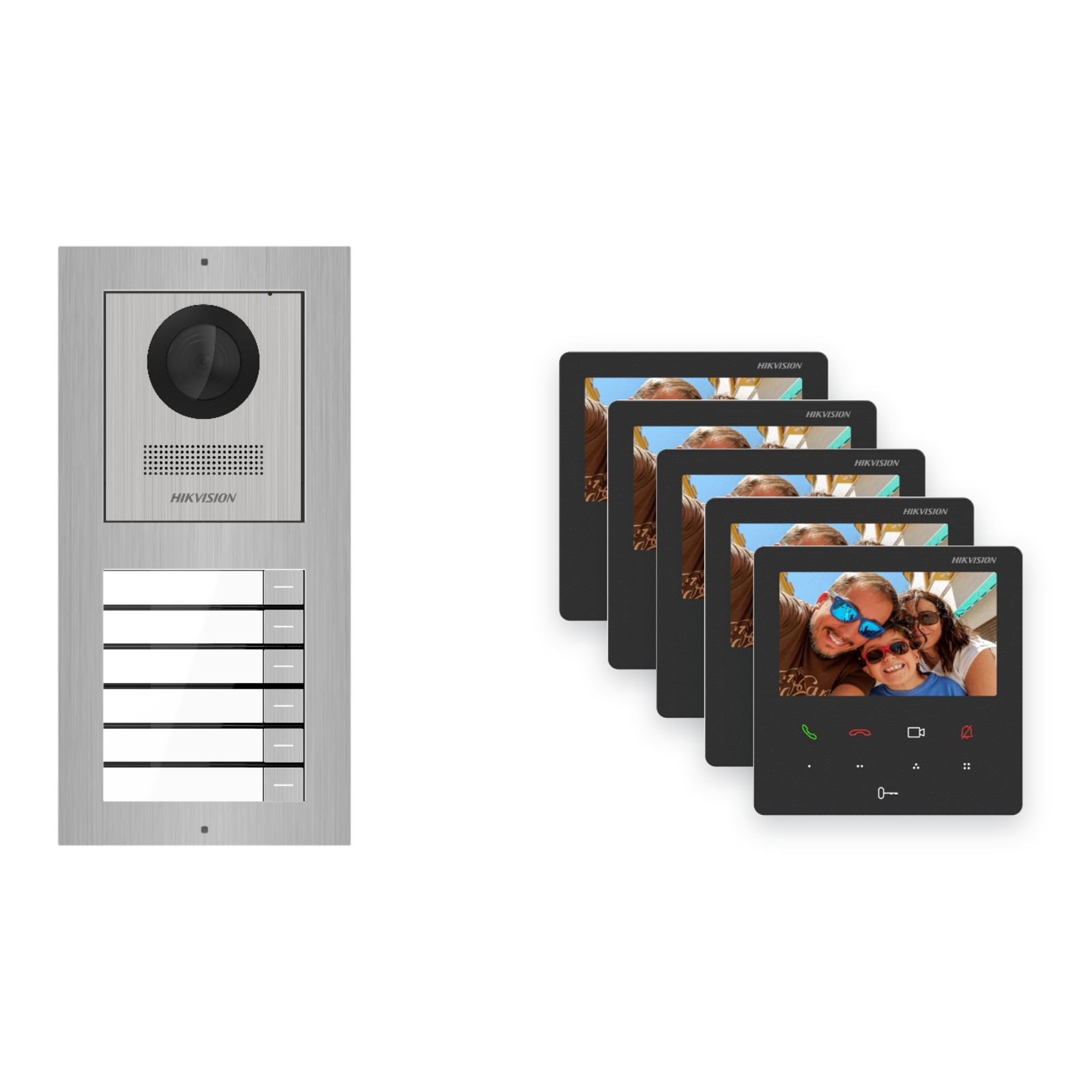 Hikvision PoE Video-Türsprechanlage 5-Familienhaus – Komplett-Set Edelstahl, DS-KH6110-WE1, Aufputz Hikvision PoE Video-Türsprechanlage 5-Familienhaus – Komplett-Set Edelstahl, DS-KH6110-WE1, Aufputz – Türstation und Innenstation