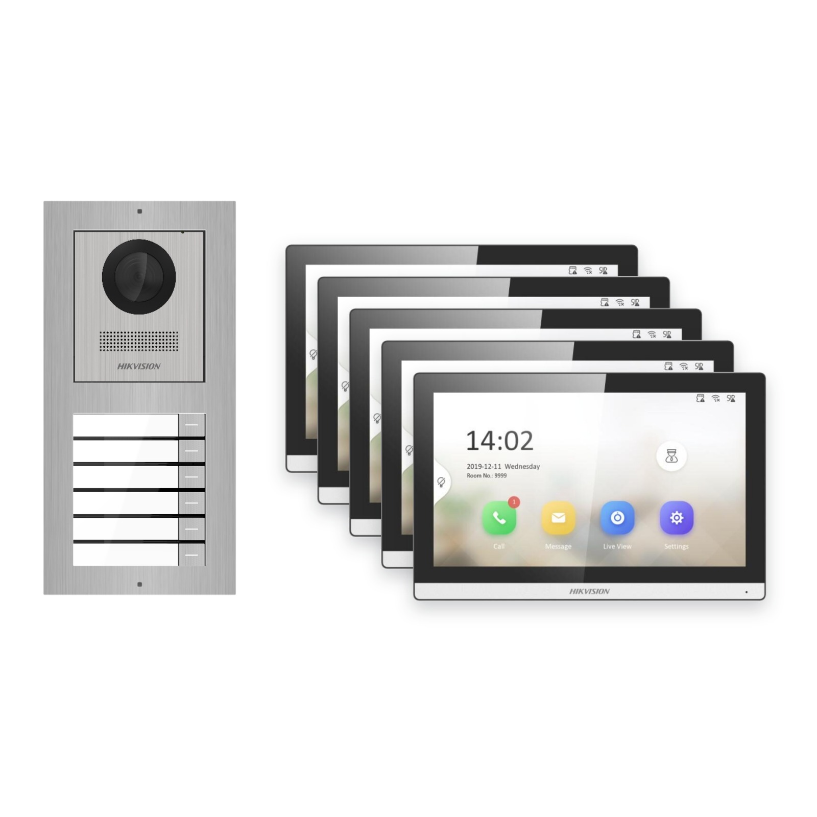 Hikvision PoE Video-Türsprechanlage 5-Familienhaus – Komplett-Set Edelstahl, DS-KH6350-WTE1, Aufputz Hikvision PoE Video-Türsprechanlage 5-Familienhaus – Komplett-Set Edelstahl, DS-KH6350-WTE1, Aufputz – Türstation und Innenstation