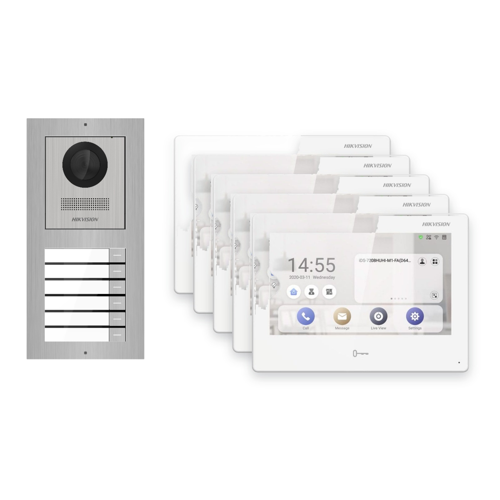 Hikvision PoE Video-Türsprechanlage 5-Familienhaus – Komplett-Set Edelstahl, DS-KH9310-WTE1(B), Aufputz Hikvision PoE Video-Türsprechanlage 5-Familienhaus – Komplett-Set Edelstahl, DS-KH9310-WTE1(B), Aufputz – Türstation und Innenstation