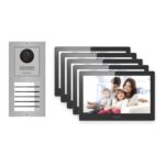 Hikvision PoE Video-Türsprechanlage 5-Familienhaus – Komplett-Set Edelstahl, DS-KH8520-WTE1, Aufputz – Türstation und Innenstation