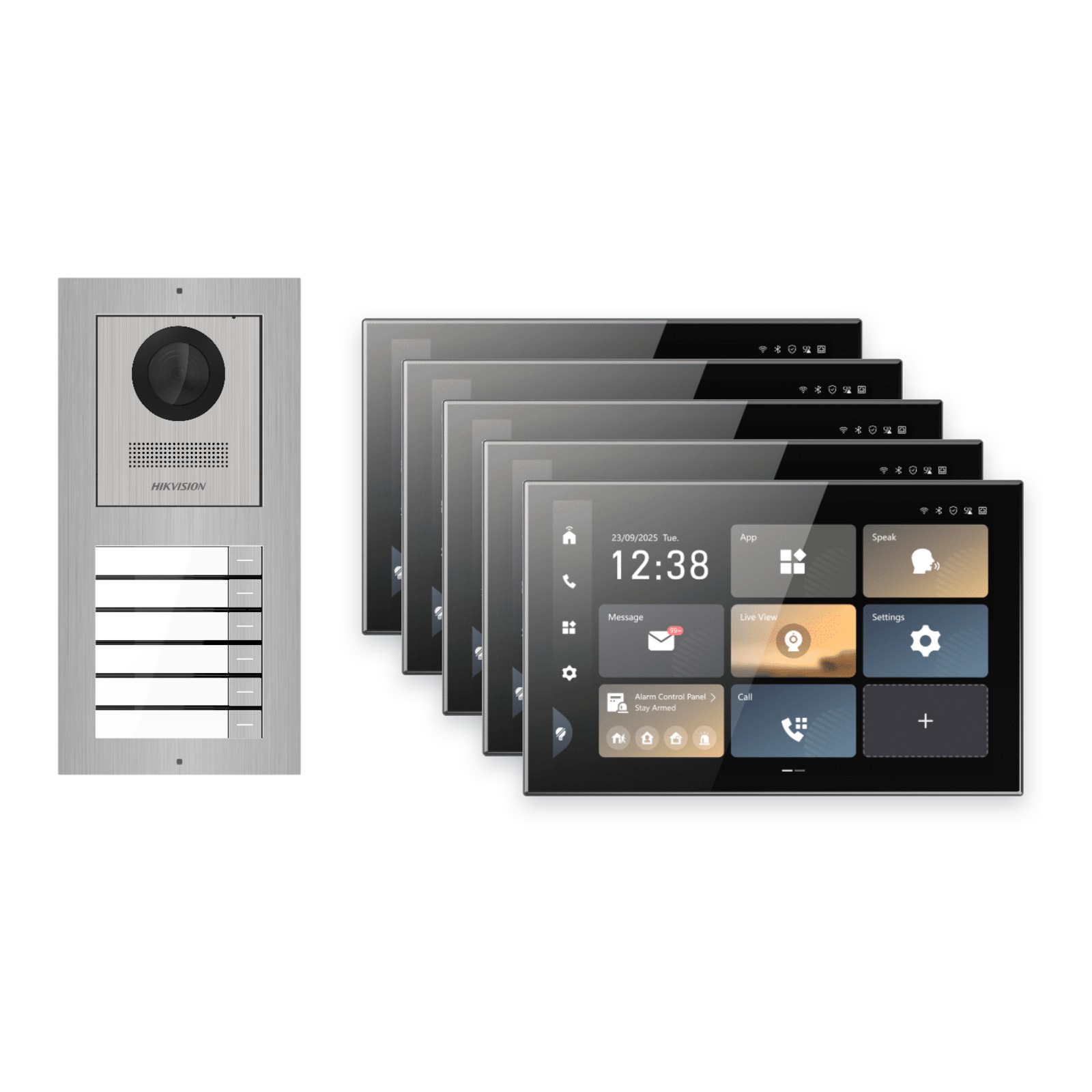 Hikvision PoE Video-Türsprechanlage 5-Familienhaus – Komplett-Set Edelstahl, DS-KH9570-WTE1/S, Aufputz Hikvision PoE Video-Türsprechanlage 5-Familienhaus – Komplett-Set Edelstahl, DS-KH9570-WTE1/S, Aufputz – Türstation und Innenstation