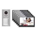 Hikvision PoE Video-Türsprechanlage 6-Familienhaus – Komplett-Set Edelstahl, DS-KH8520-WTE1, Aufputz – Türstation und Innenstation