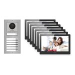 Hikvision PoE Video-Türsprechanlage 7-Familienhaus – Komplett-Set Edelstahl, DS-KH8520-WTE1, Aufputz – Türstation und Innenstation