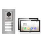 Hikvision PoE Video-Türsprechanlage 2-Familienhaus – Komplett-Set Edelstahl, DS-KH6350-WTE1, Unterputz – Türstation und Innenstation
