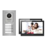 Hikvision PoE Video-Türsprechanlage 2-Familienhaus – Komplett-Set Edelstahl, DS-KH8520-WTE1, Unterputz – Türstation und Innenstation