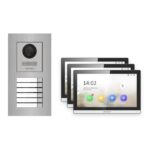 Hikvision PoE Video-Türsprechanlage 3-Familienhaus – Komplett-Set Edelstahl, DS-KH6350-WTE1, Unterputz – Türstation und Innenstation