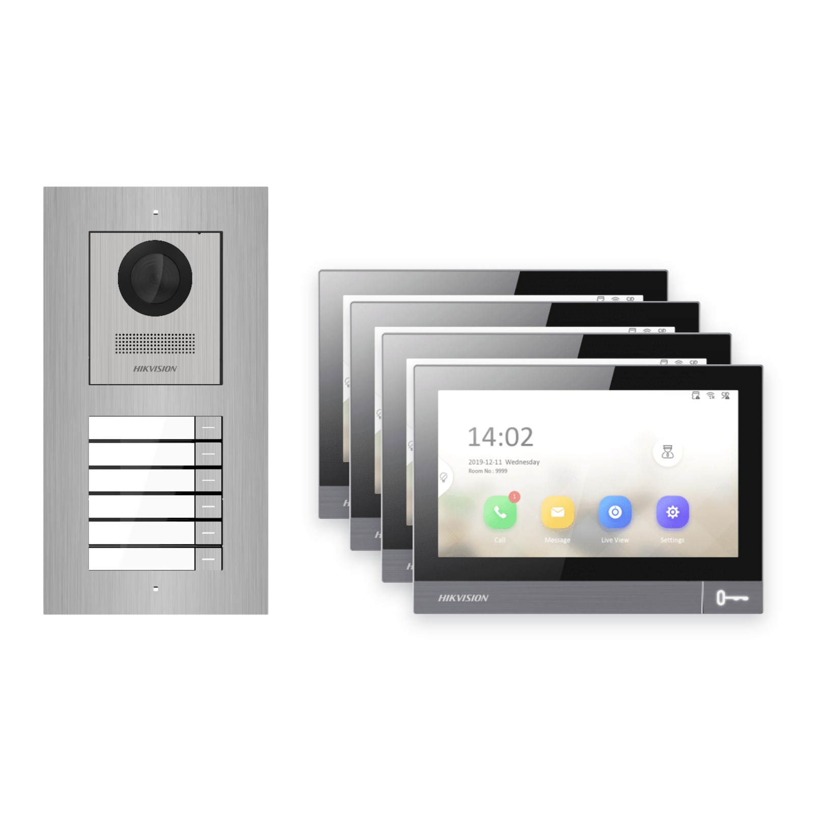 Hikvision PoE Video-Türsprechanlage 4-Familienhaus – Komplett-Set Edelstahl, DS-KH8381-WTE1, Unterputz Hikvision PoE Video-Türsprechanlage 4-Familienhaus – Komplett-Set Edelstahl, DS-KH8381-WTE1, Unterputz – Türstation und Innenstation