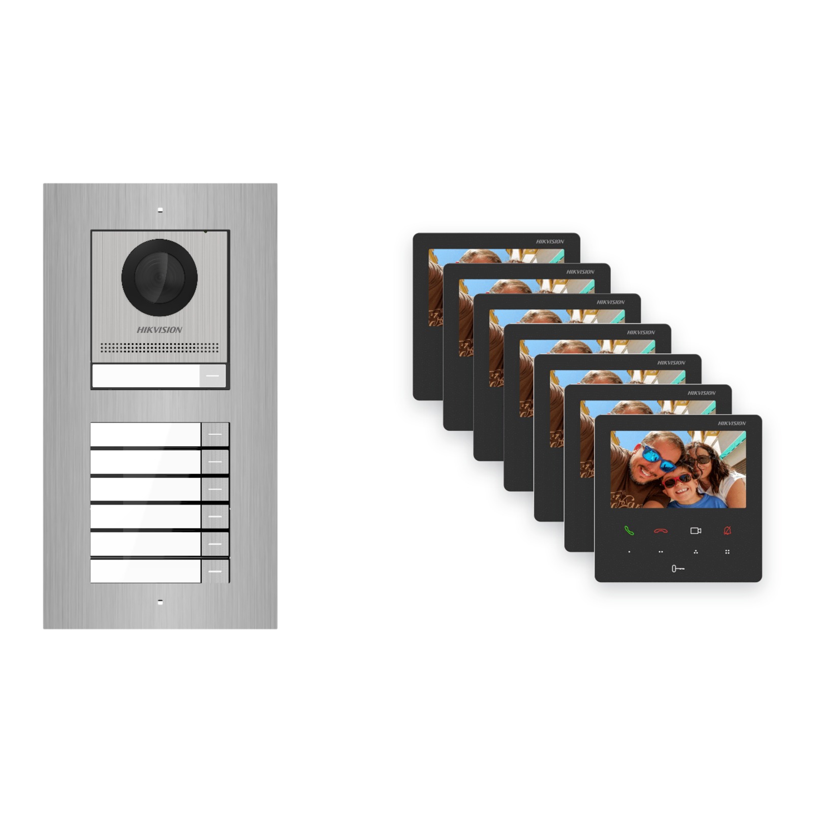 Hikvision PoE Video-Türsprechanlage 7-Familienhaus – Komplett-Set Edelstahl, DS-KH6110-WE1, Unterputz Hikvision PoE Video-Türsprechanlage 7-Familienhaus – Komplett-Set Edelstahl, DS-KH6110-WE1, Unterputz – Türstation und Innenstation