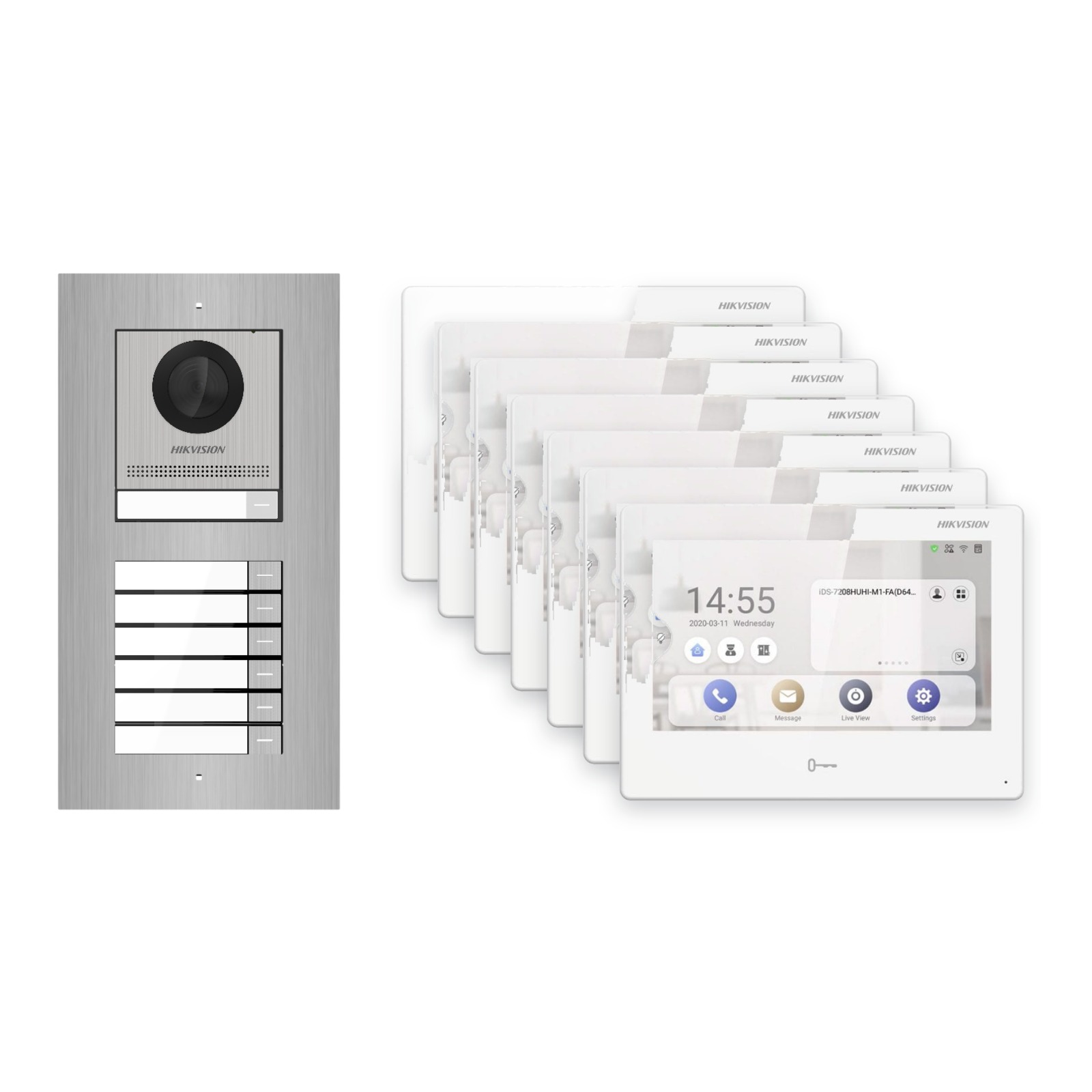 Hikvision PoE Video-Türsprechanlage 7-Familienhaus – Komplett-Set Edelstahl, DS-KH9310-WTE1(B), Unterputz Hikvision PoE Video-Türsprechanlage 7-Familienhaus – Komplett-Set Edelstahl, DS-KH9310-WTE1(B), Unterputz – Türstation und Innenstation