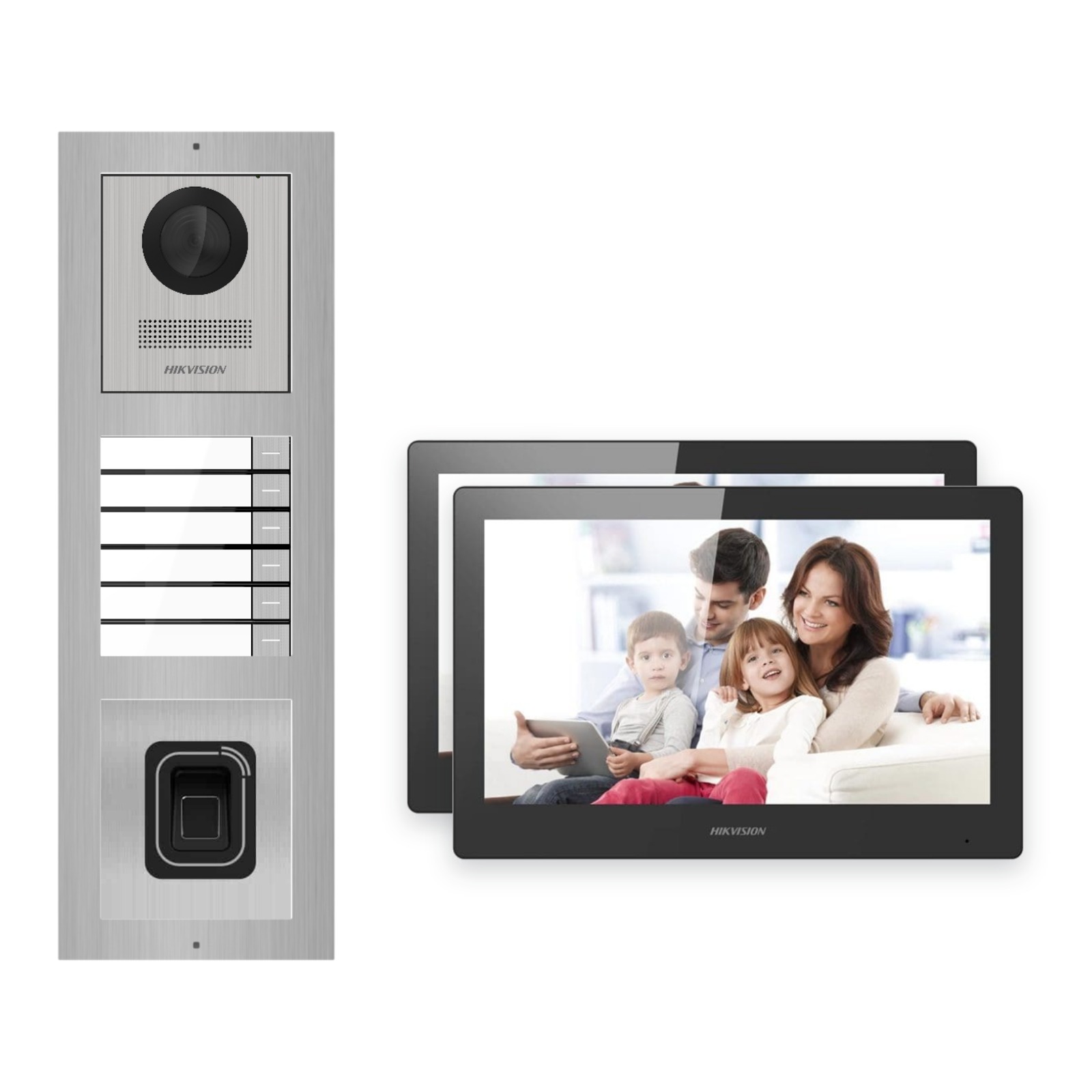 Hikvision PoE Video-Türsprechanlage 2-Familienhaus – Komplett-Set mit Fingerprint, DS-KH8520-WTE1, Aufputz Hikvision PoE Video-Türsprechanlage 2-Familienhaus – Komplett-Set mit Fingerprint, DS-KH8520-WTE1, Aufputz – Türstation und Innenstation