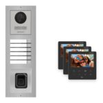 Hikvision PoE Video-Türsprechanlage 3-Familienhaus – Komplett-Set mit Fingerprint, DS-KH6110-WE1, Aufputz – Türstation und Innenstation