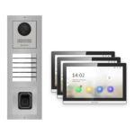 Hikvision PoE Video-Türsprechanlage 3-Familienhaus – Komplett-Set mit Fingerprint, DS-KH6350-WTE1, Aufputz – Türstation und Innenstation