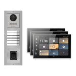 Hikvision PoE Video-Türsprechanlage 3-Familienhaus – Komplett-Set mit Fingerprint, DS-KH9570-WTE1/S, Aufputz – Türstation und Innenstation