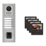 Hikvision PoE Video-Türsprechanlage 4-Familienhaus – Komplett-Set mit Fingerprint, DS-KH6110-WE1, Aufputz – Türstation und Innenstation