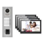 Hikvision PoE Video-Türsprechanlage 4-Familienhaus – Komplett-Set mit Fingerprint, DS-KH8520-WTE1, Aufputz – Türstation und Innenstation