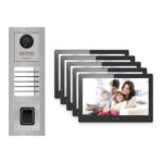 Hikvision PoE Video-Türsprechanlage 5-Familienhaus – Komplett-Set mit Fingerprint, DS-KH8520-WTE1, Aufputz – Türstation und Innenstation