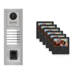 Hikvision PoE Video-Türsprechanlage 6-Familienhaus – Komplett-Set mit Fingerprint, DS-KH6110-WE1, Aufputz – Türstation und Innenstation