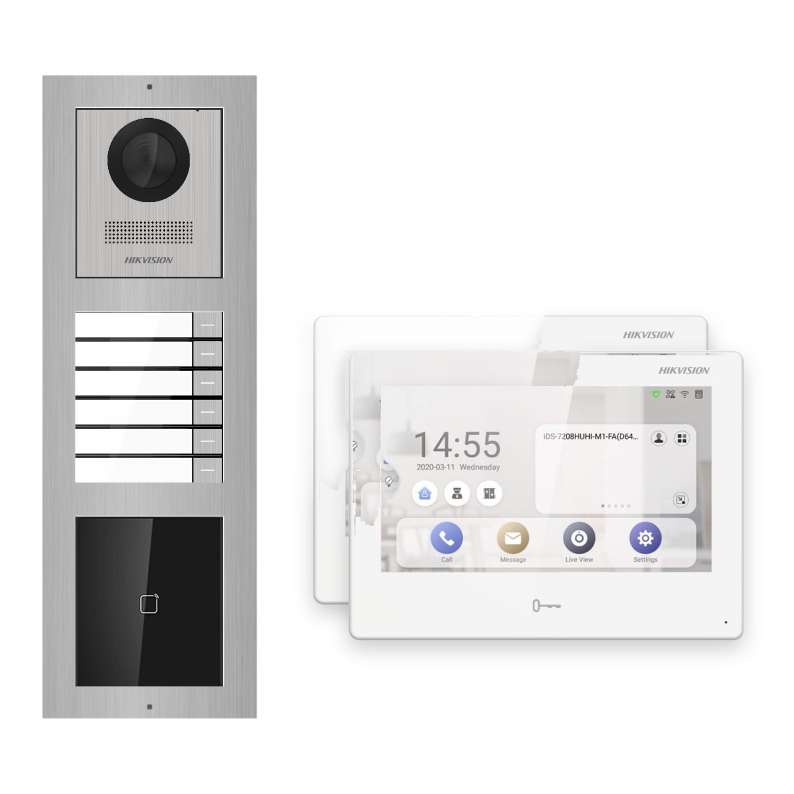 Hikvision PoE Video-Türsprechanlage 2-Familienhaus – Komplett-Set mit Kartenleser, DS-KH9310-WTE1(B), Aufputz Hikvision PoE Video-Türsprechanlage 2-Familienhaus – Komplett-Set mit Kartenleser, DS-KH9310-WTE1(B), Aufputz – Türstation und Innenstation