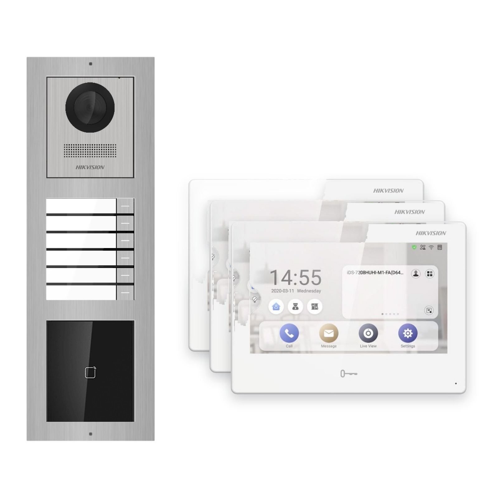 Hikvision PoE Video-Türsprechanlage 3-Familienhaus – Komplett-Set mit Kartenleser, DS-KH9310-WTE1(B), Aufputz Hikvision PoE Video-Türsprechanlage 3-Familienhaus – Komplett-Set mit Kartenleser, DS-KH9310-WTE1(B), Aufputz – Türstation und Innenstation