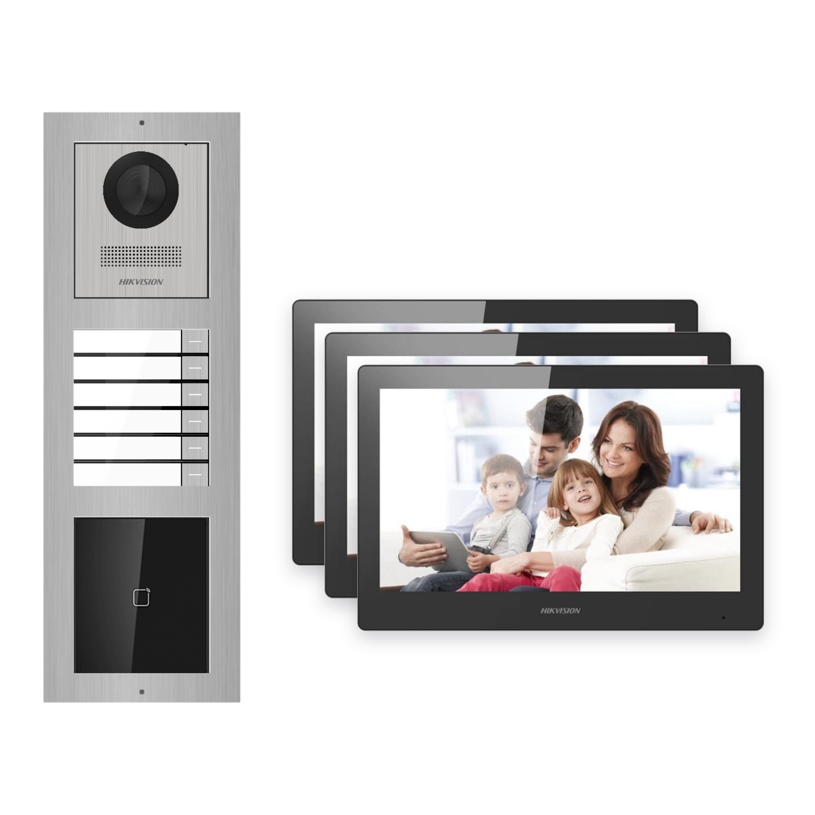 Hikvision PoE Video-Türsprechanlage 3-Familienhaus – Komplett-Set mit Kartenleser, DS-KH8520-WTE1, Aufputz Hikvision PoE Video-Türsprechanlage 3-Familienhaus – Komplett-Set mit Kartenleser, DS-KH8520-WTE1, Aufputz – Türstation und Innenstation