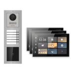 Hikvision PoE Video-Türsprechanlage 3-Familienhaus – Komplett-Set mit Kartenleser, DS-KH9570-WTE1/S, Aufputz – Türstation und Innenstation