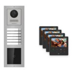 Hikvision PoE Video-Türsprechanlage 4-Familienhaus – Komplett-Set mit Kartenleser, DS-KH6110-WE1, Aufputz – Türstation und Innenstation