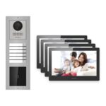 Hikvision PoE Video-Türsprechanlage 4-Familienhaus – Komplett-Set mit Kartenleser, DS-KH8520-WTE1, Aufputz – Türstation und Innenstation