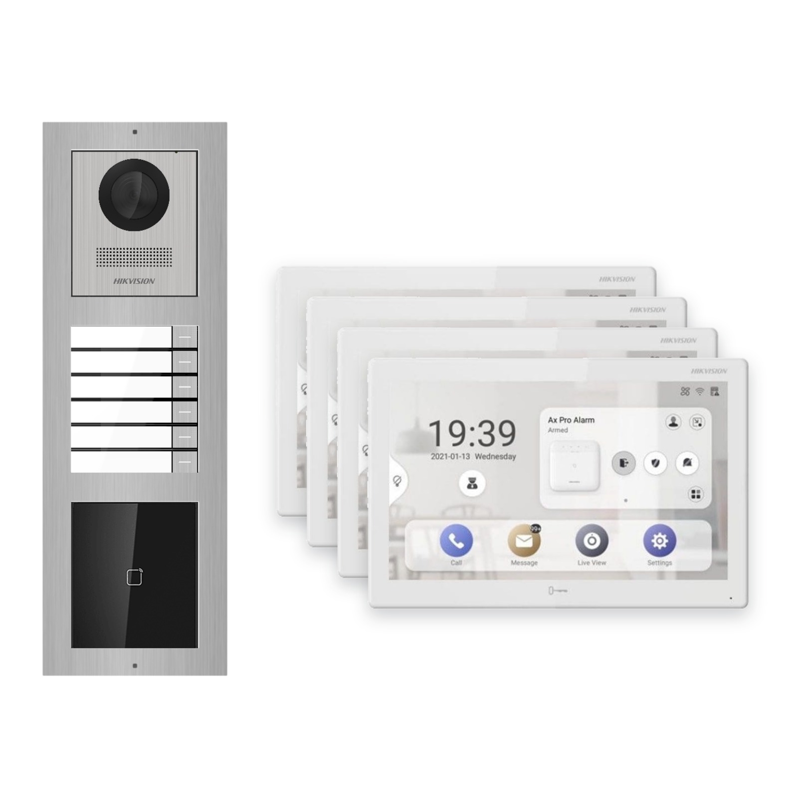 Hikvision PoE Video-Türsprechanlage 4-Familienhaus – Komplett-Set mit Kartenleser, DS-KH9510-WTE1(B), Aufputz Hikvision PoE Video-Türsprechanlage 4-Familienhaus – Komplett-Set mit Kartenleser, DS-KH9510-WTE1(B), Aufputz – Türstation und Innenstation