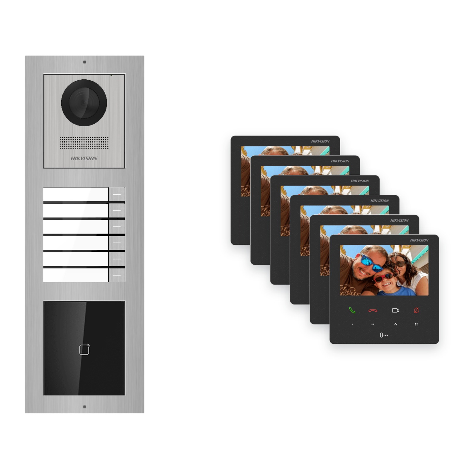 Hikvision PoE Video-Türsprechanlage 6-Familienhaus – Komplett-Set mit Kartenleser, DS-KH6110-WE1, Aufputz Hikvision PoE Video-Türsprechanlage 6-Familienhaus – Komplett-Set mit Kartenleser, DS-KH6110-WE1, Aufputz – Türstation und Innenstation
