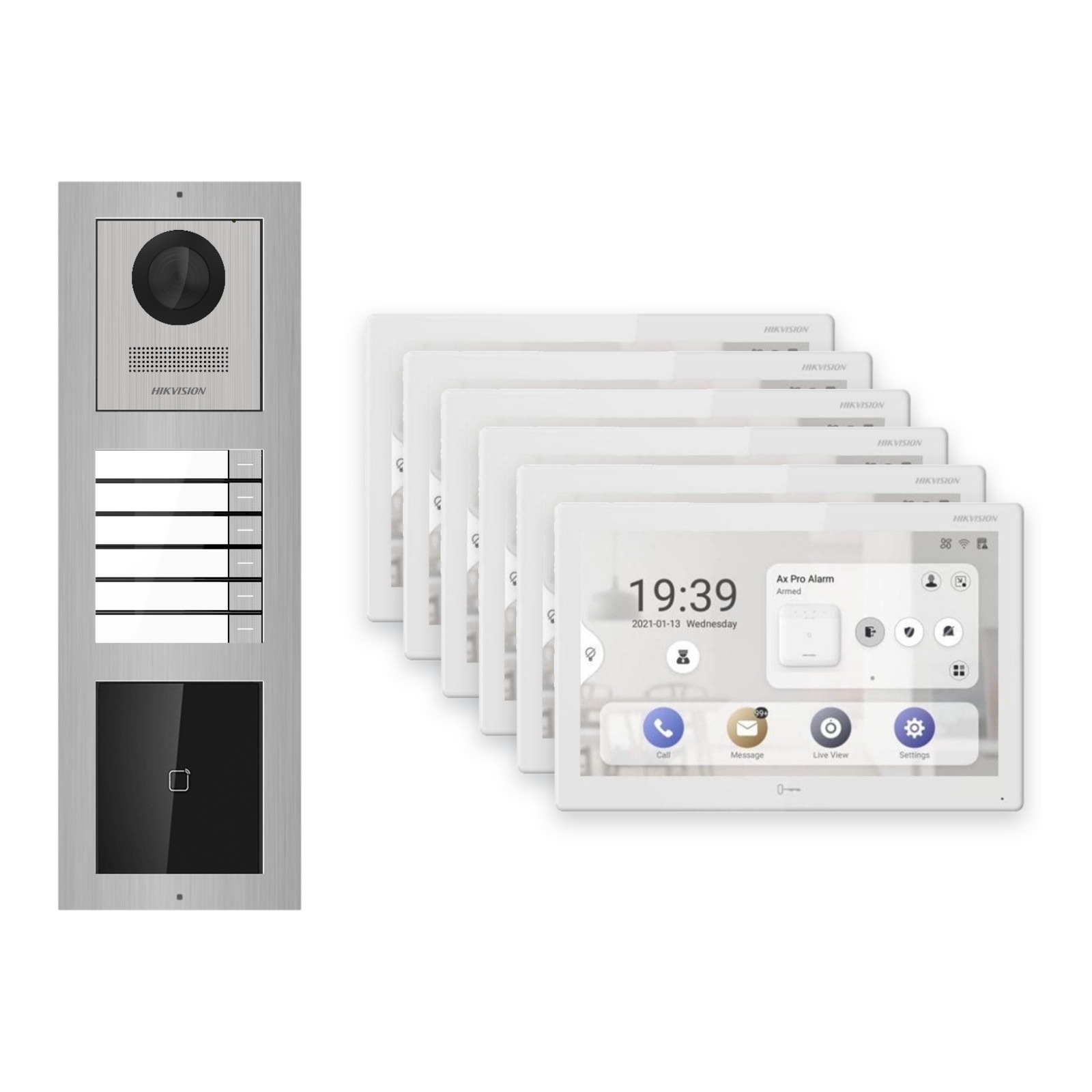 Hikvision PoE Video-Türsprechanlage 6-Familienhaus – Komplett-Set mit Kartenleser, DS-KH9510-WTE1(B), Aufputz Hikvision PoE Video-Türsprechanlage 6-Familienhaus – Komplett-Set mit Kartenleser, DS-KH9510-WTE1(B), Aufputz – Türstation und Innenstation