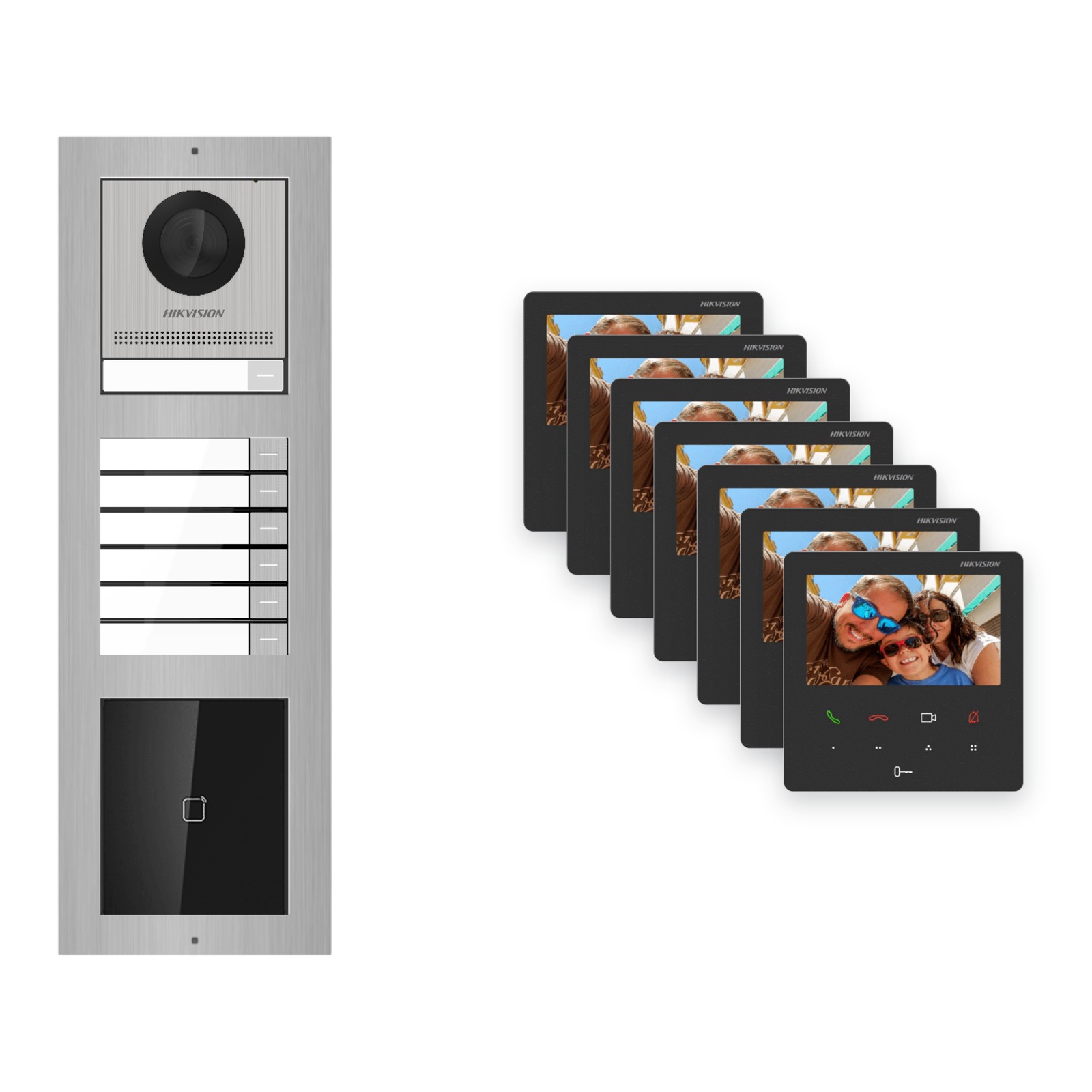 Hikvision PoE Video-Türsprechanlage 7-Familienhaus – Komplett-Set mit Kartenleser, DS-KH6110-WE1, Aufputz Hikvision PoE Video-Türsprechanlage 7-Familienhaus – Komplett-Set mit Kartenleser, DS-KH6110-WE1, Aufputz – Türstation und Innenstation