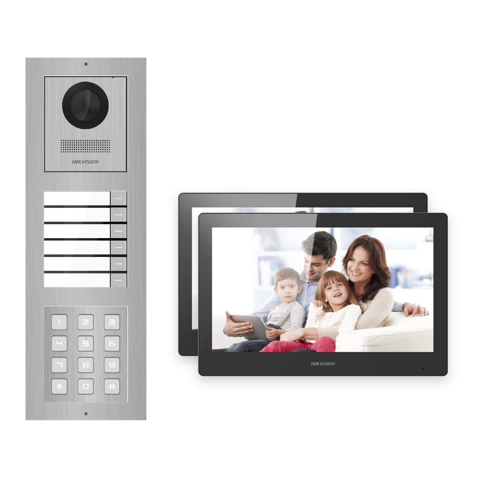 Hikvision PoE Video-Türsprechanlage 2-Familienhaus – Komplett-Set mit Zahlencode, DS-KH8520-WTE1, Aufputz Hikvision PoE Video-Türsprechanlage 2-Familienhaus – Komplett-Set mit Zahlencode, DS-KH8520-WTE1, Aufputz – Türstation und Innenstation