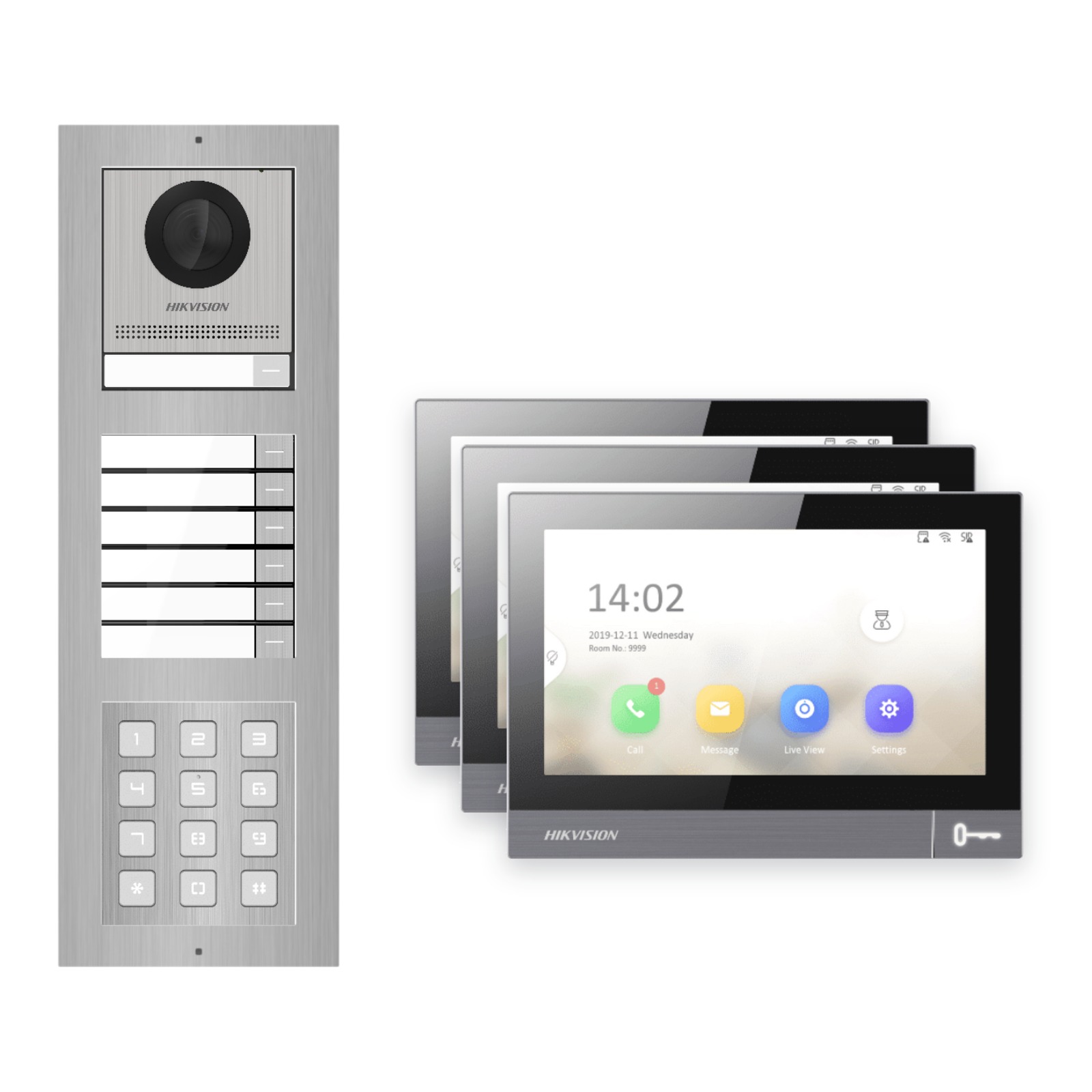 IP-PoE Video-Türsprechanlage Set · 3-Modul Aufputz Edelstahl · Klingel + Tastatur · 3× Monitor IP-PoE Video-Türsprechanlage Set · 3-Modul Aufputz Edelstahl · Klingel + Tastatur · 3× Monitor – Türstation, Innenstation und Smartphone-App