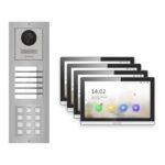 Hikvision PoE Video-Türsprechanlage 4-Familienhaus – Komplett-Set mit Zahlencode, DS-KH6350-WTE1, Aufputz – Türstation und Innenstation
