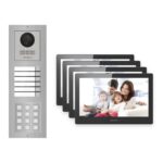 Hikvision PoE Video-Türsprechanlage 4-Familienhaus – Komplett-Set mit Zahlencode, DS-KH8520-WTE1, Aufputz – Türstation und Innenstation