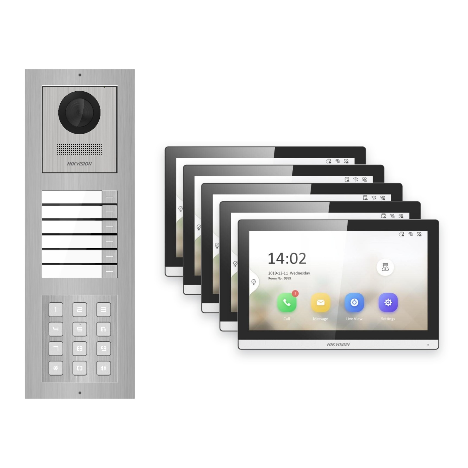 Hikvision PoE Video-Türsprechanlage 5-Familienhaus – Komplett-Set mit Zahlencode, DS-KH6350-WTE1, Aufputz Hikvision PoE Video-Türsprechanlage 5-Familienhaus – Komplett-Set mit Zahlencode, DS-KH6350-WTE1, Aufputz – Türstation und Innenstation