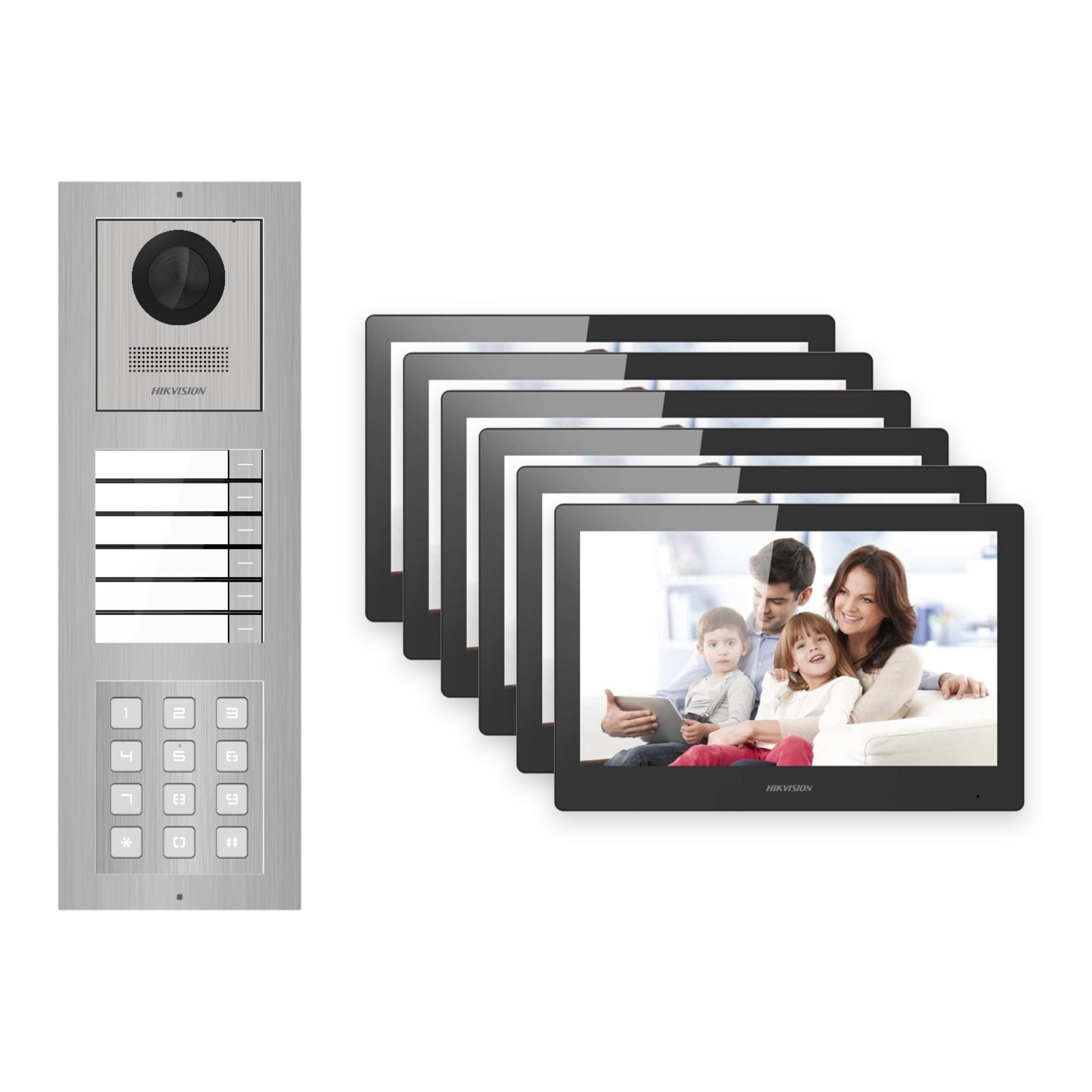 Hikvision PoE Video-Türsprechanlage 6-Familienhaus – Komplett-Set mit Zahlencode, DS-KH8520-WTE1, Aufputz Hikvision PoE Video-Türsprechanlage 6-Familienhaus – Komplett-Set mit Zahlencode, DS-KH8520-WTE1, Aufputz – Türstation und Innenstation