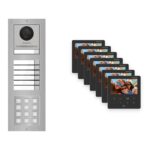 Hikvision PoE Video-Türsprechanlage 7-Familienhaus – Komplett-Set mit Zahlencode, DS-KH6110-WE1, Aufputz – Türstation und Innenstation