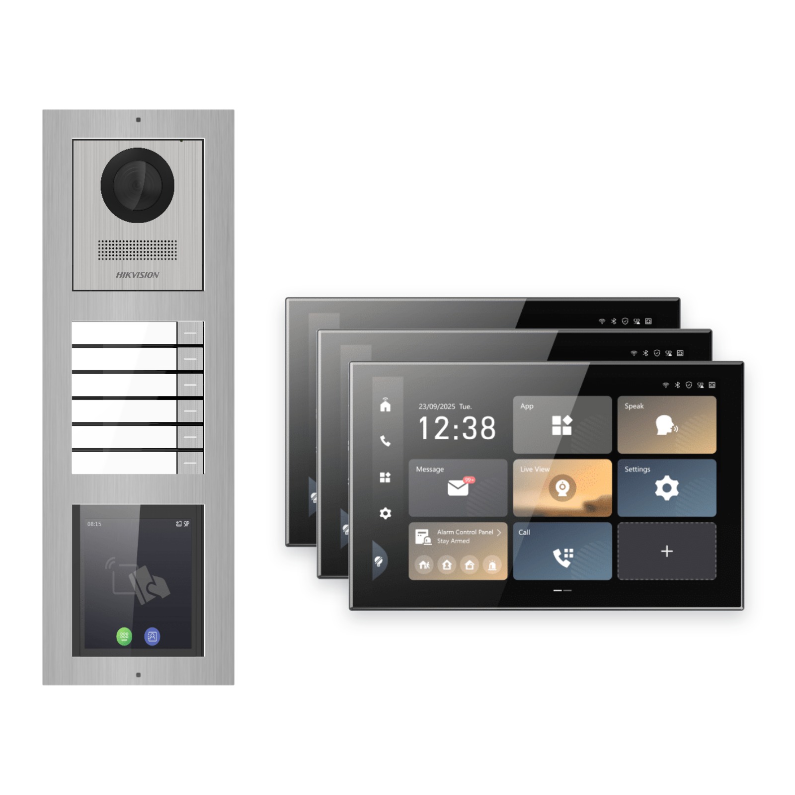 Hikvision PoE Video-Türsprechanlage 3-Familienhaus – Komplett-Set mit Touch-Display, DS-KH9570-WTE1/S, Aufputz Hikvision PoE Video-Türsprechanlage 3-Familienhaus – Komplett-Set mit Touch-Display, DS-KH9570-WTE1/S, Aufputz – Türstation und Innenstation