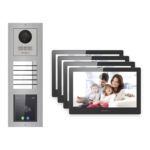 Hikvision PoE Video-Türsprechanlage 4-Familienhaus – Komplett-Set mit Touch-Display, DS-KH8520-WTE1, Aufputz – Türstation und Innenstation